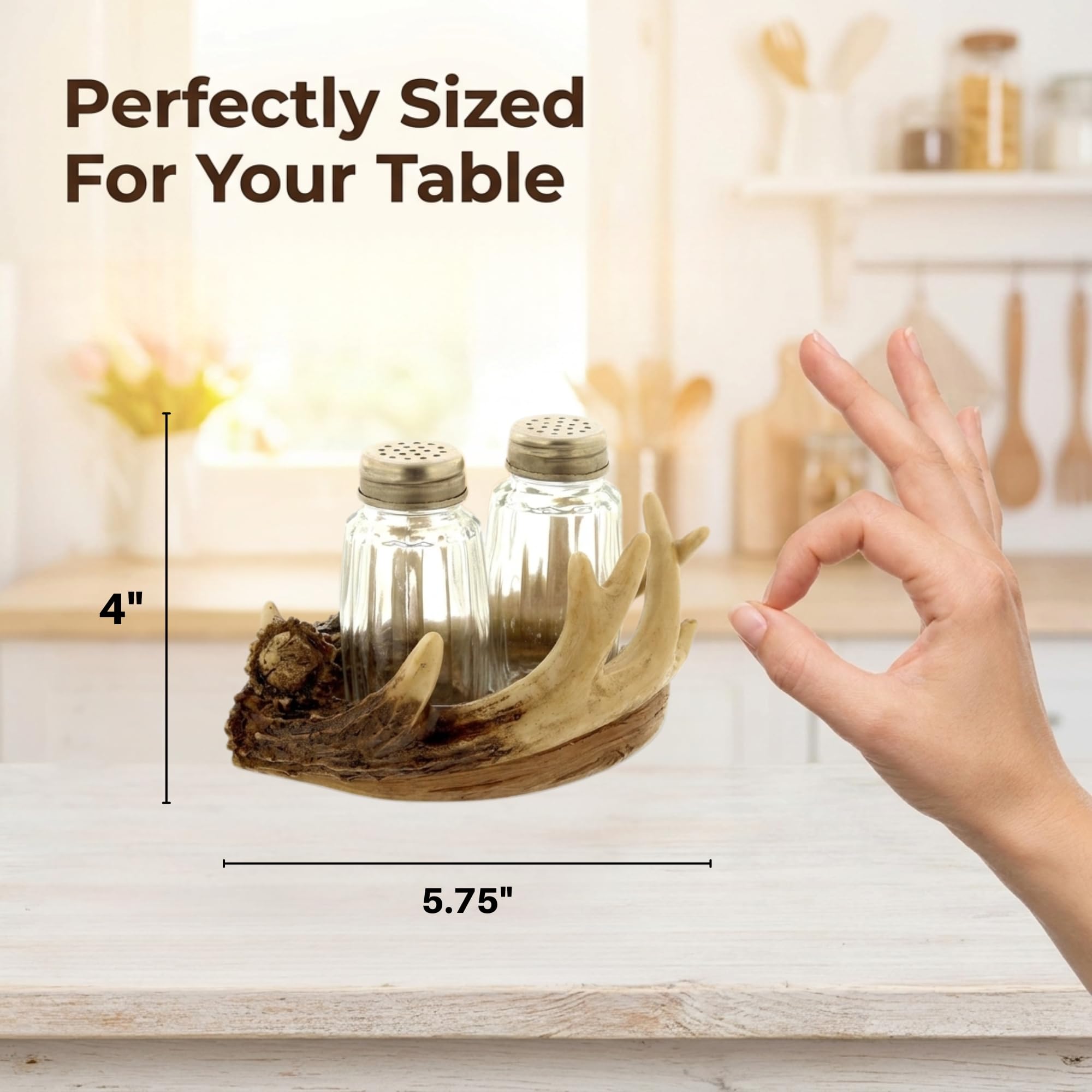 The Bridge Collection Wildlife - Juego de salero y pimentero de cuernos de ciervo, accesorio de mesa de comedor y cocina estilo cabaña, decoración de cabina temática de caza
