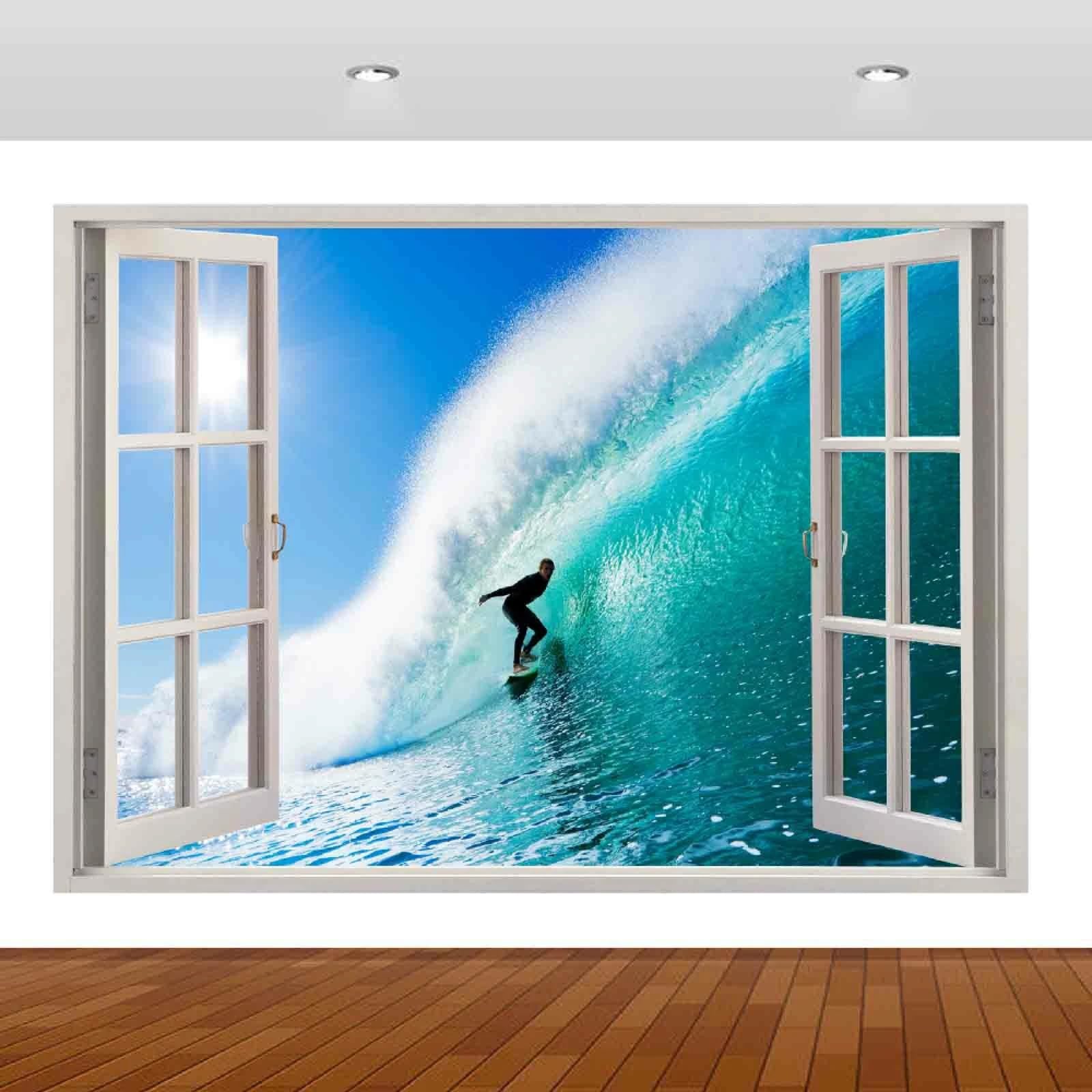 Vinilos Decorativos 3D Rotos Ola Azul Tatuaje de pared vinilo extraíble decoración del hogar Calcomanías impermeables para Guardería Habitación Decoración de pared 70x122cm