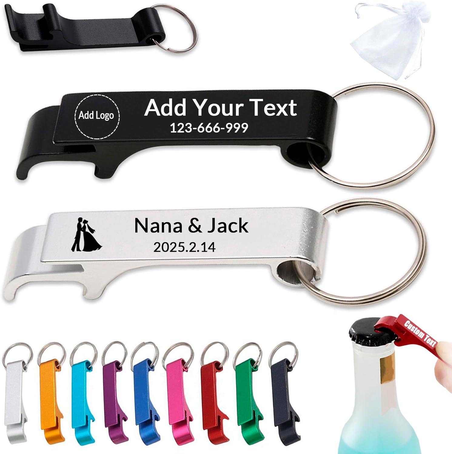 100pcs Custom Bottle Opener, Personalized Bottle Opener Keychain With Engraved Logo/Text/Photo, Bulk Customizable Keychain Bottle Opener, for Wedding Favors Gift/Birthday/Parties/Anniversaries (100)