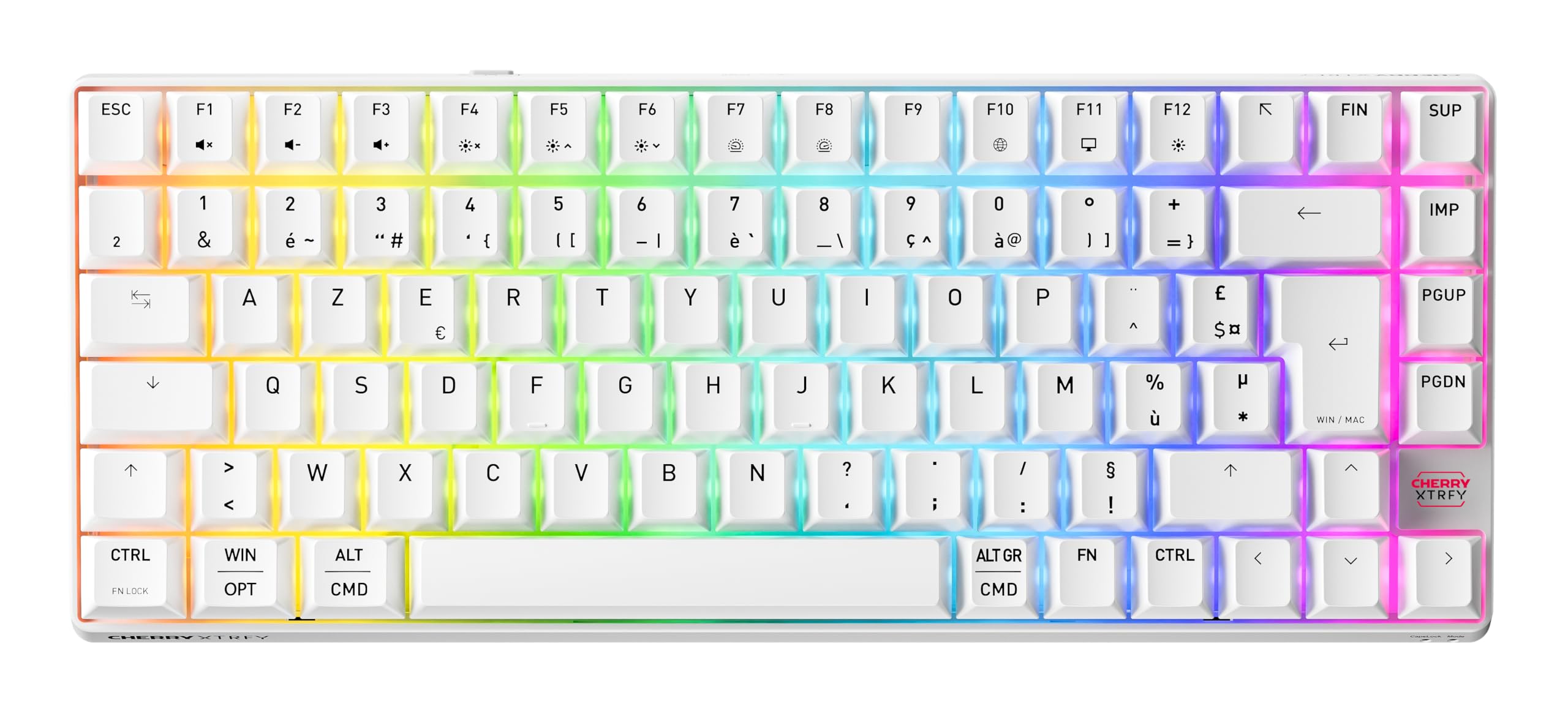 K33 Compact Wireless, 75% Mem-chanical bezprzewodowa klawiatura do gier, wiele urządzeń, podświetlenie RGB, IP54, pyłoszczelna i rozbryzgowa, układ FR (AZERTY), biały