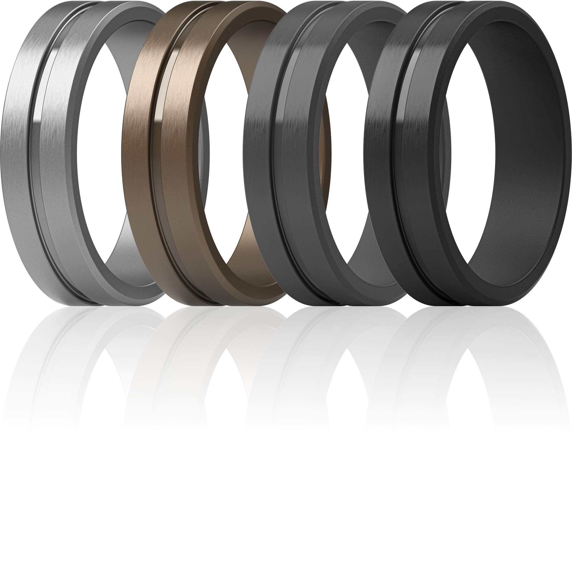 ThunderFit Silicone Wedding Rings For Men, Beveled Brushed Top Edges 6.35mm Wide 2mm Thick - 1/4/7 Variety Multipack, 11.5 - 12 (21.3mm), Silicone, No Gemstone