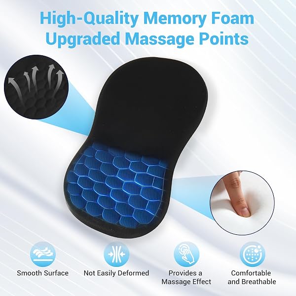 Ergonomisches Mauspad, Mousepad mit Handauflage und Massage-Noppen, Konkaves Design, Schmerzen Lindern, Gaming Mauspad MemorySchaum mit Rutschfester PU-Basis, für Alle Maus PC Büro Gamer (300x200 mm) - 3