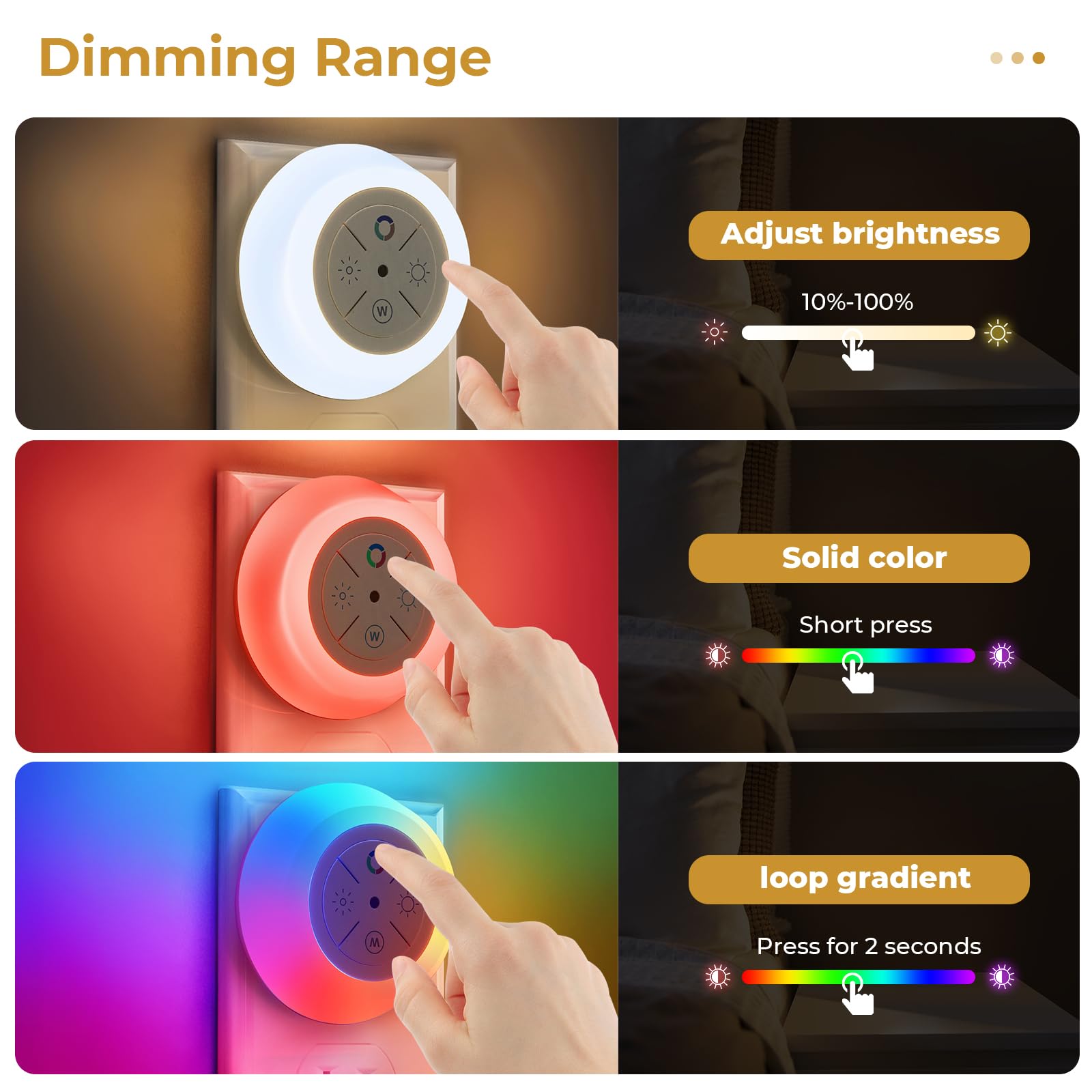 Wand-Nachtlichter zum Einstecken von Dämmerung bis Morgendämmerung, 12 LED-Farbwechsel, dimmbare Lichter für Schlafzimmer, Treppen, Küche, Flur, Waschküche, Wohnzimmer