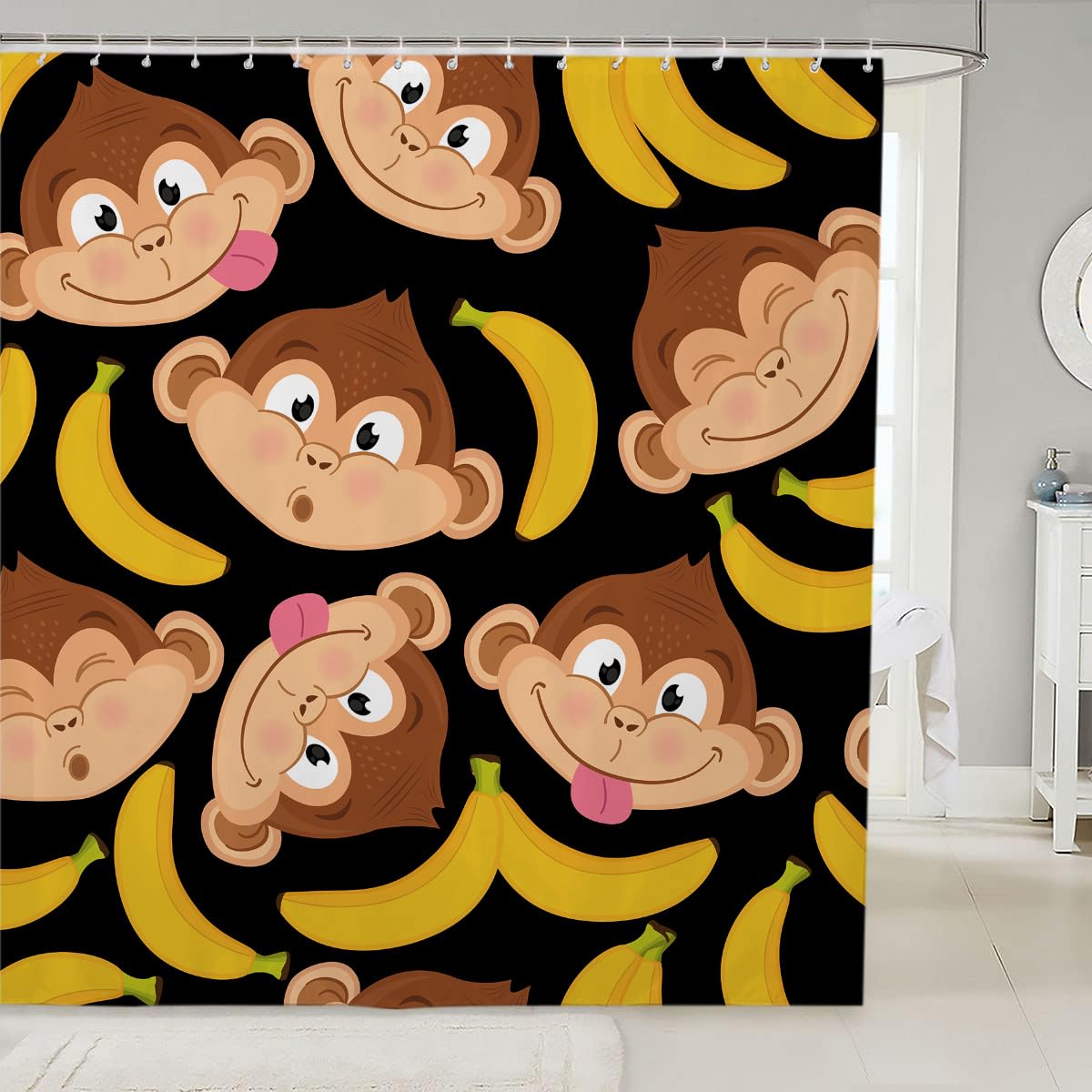 18TH CROZY Cute Monkey Shower Curtain for Bathroom Banana Funny Animal Jungle Printed Waterproof Fabric Shower Curtain for Bathroom Home Decoration Shower Curtain Set for Bathroom 70 x 70 Inch