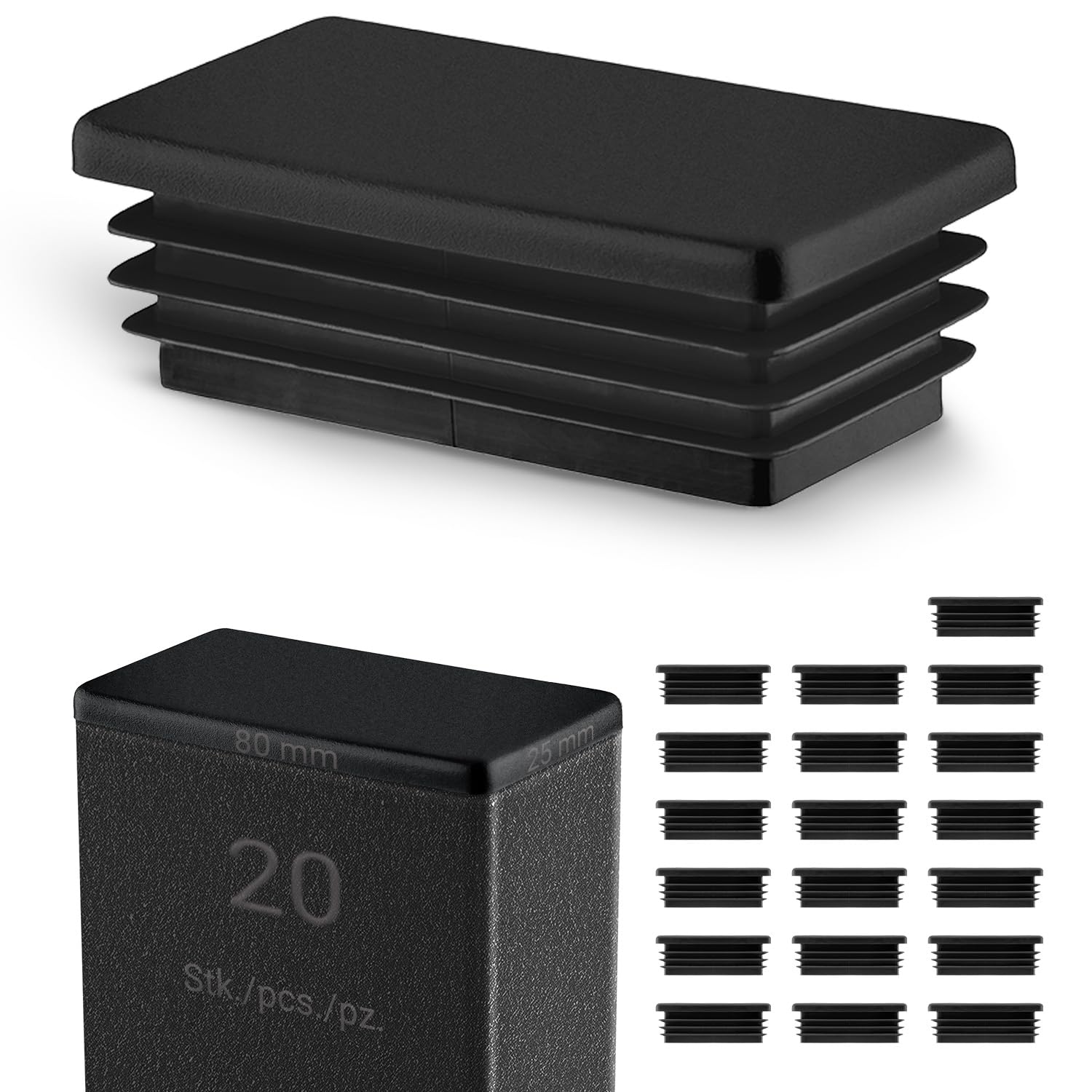 EMFA Rectangular Plastic End Caps 80x25 mm Black, 20 Pack โ image 1