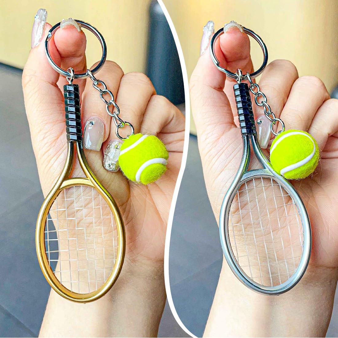 Portachiavi racchetta da tennis, 2 Pezzi Portachiavi per racchetta da tennis Mini portachiavi in metallo portachiavi palla da tennis regalo per portachiavi sport