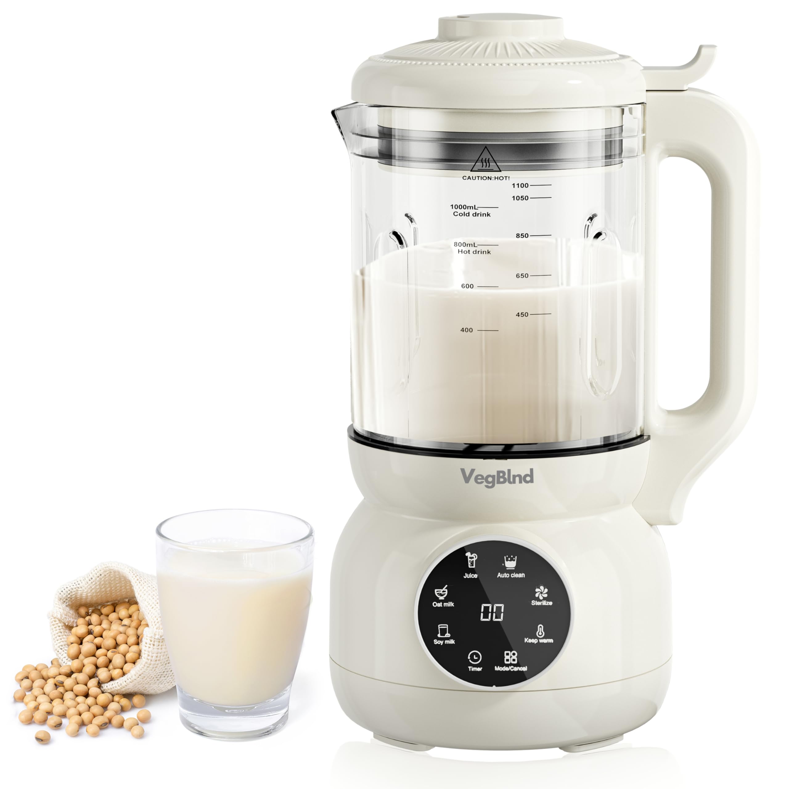 VegBlnd 40OZ Nut Milk Maker Machine, 7-in-1 Glass Plant-Based Soy Milk Machine with 12 3D Blades, Oat, Almond & Juice Mode...