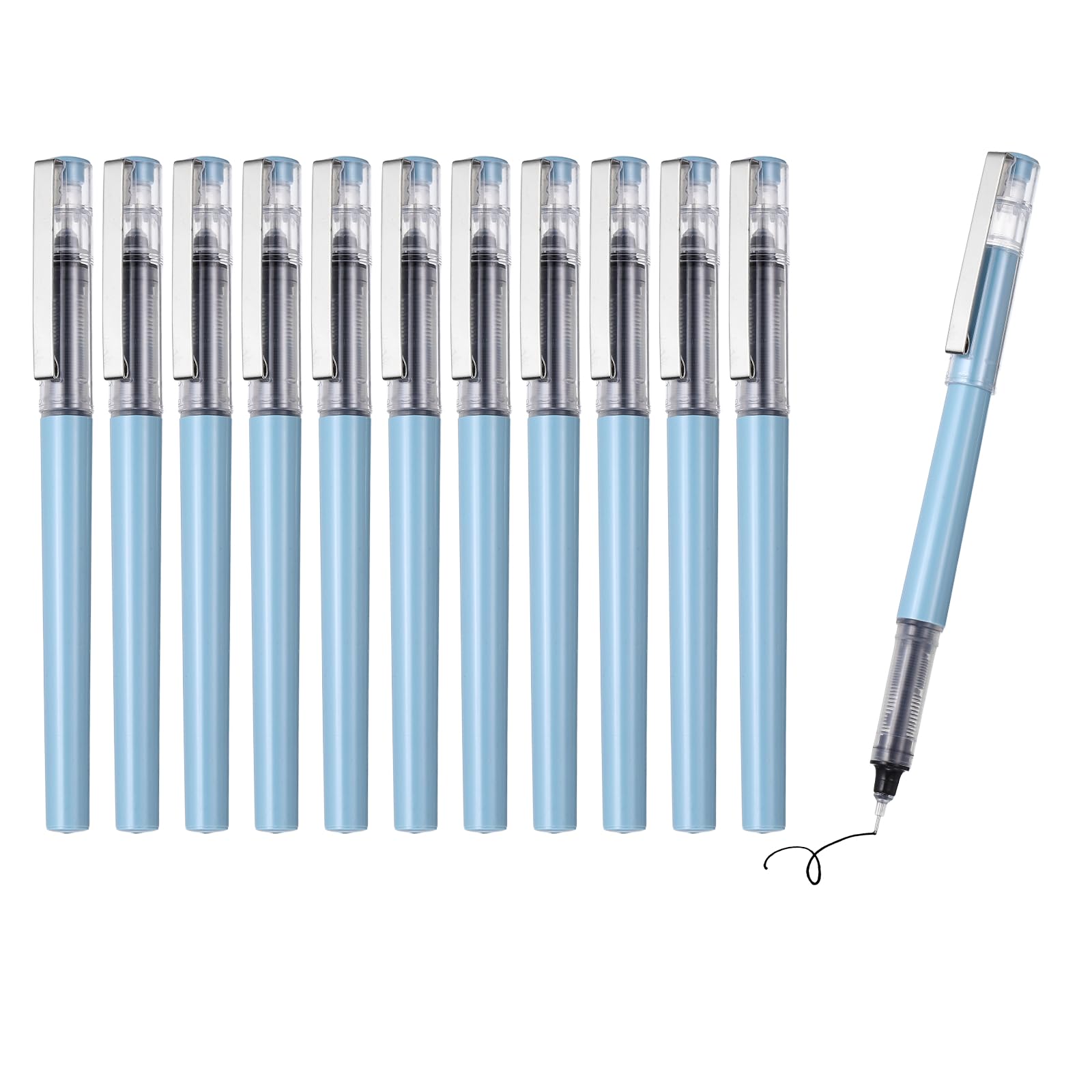 PATIKIL 12Pcs Liquid Ink Rollerball Pens, 0.5mm Fine Point Needle Tip Pens Smooth Writing Gel Ink Quick Dry Black Ink for Office Note Taking Journaling, Blue Body — image 1
