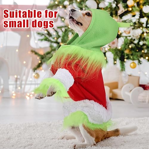 Miniatura 2 de Abbylike Traje de Navidad para perro, personaje de mascota, monstruo verde, sudadera con capucha con sombrero para perros y gatos, ropa de Navidad