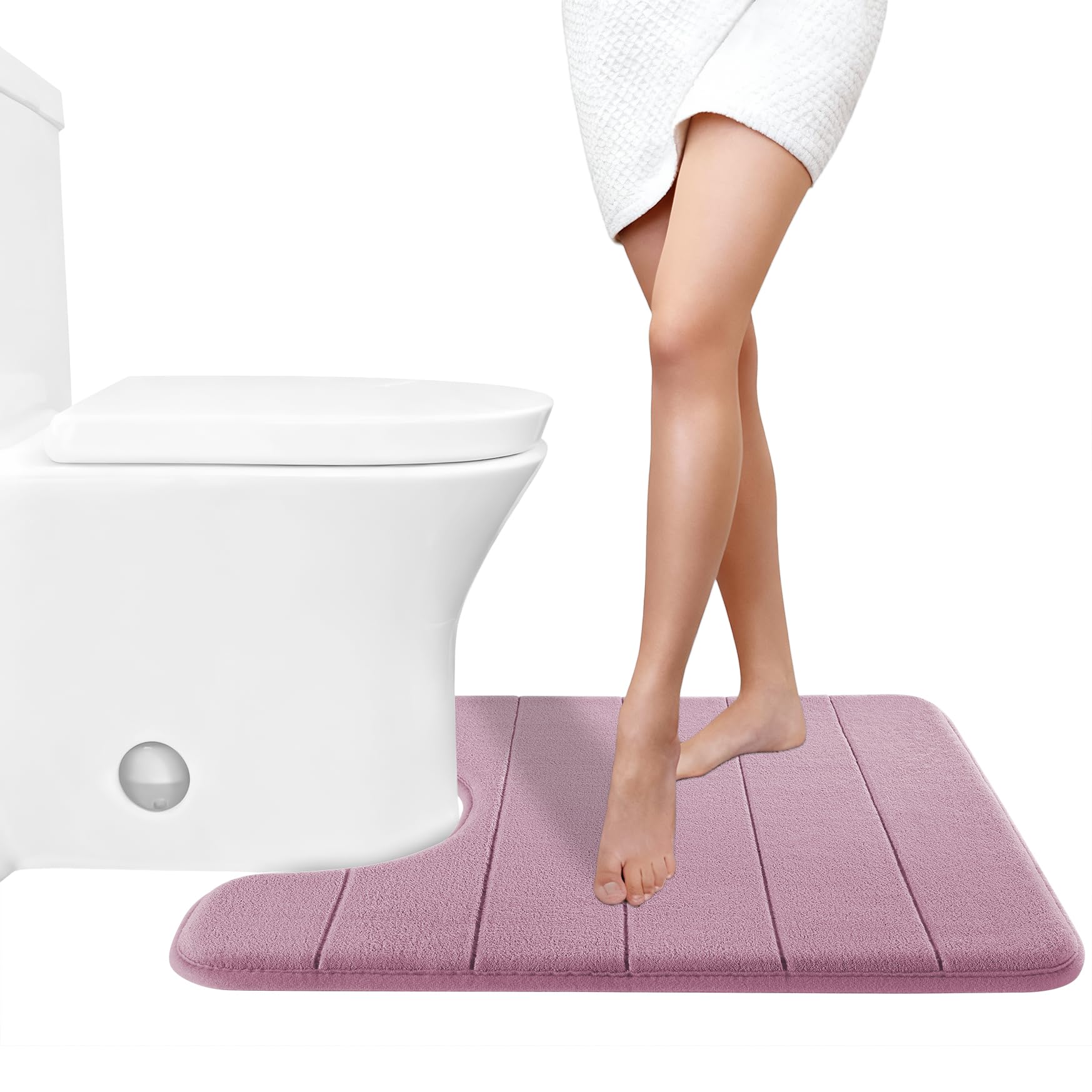 Yimobra Memory Foam Toilet Bath Mat U-Shaped, 24 X 20 Inches,Soft and Comfortable, Super Water Absorption, Non-Slip, Machine Wash and Easier to Dry for Bathroom Commode Contour Rug, Mauve