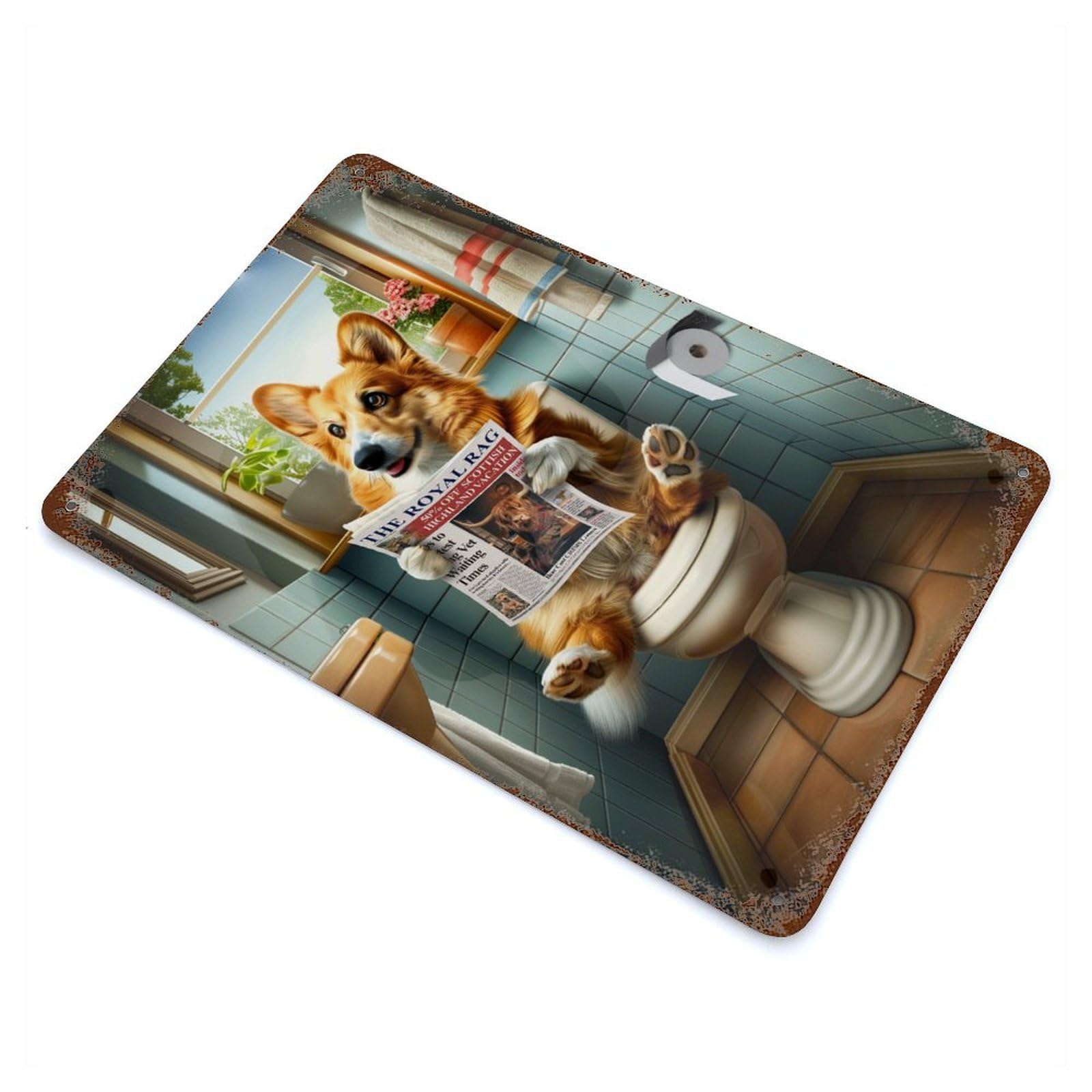 Garage Style Corgi in The Bathroom Vintage Rust Metal Sign 11.8"x7.9", Rustic Home Decor for Bar And Workshop