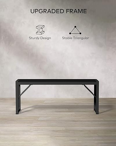 Miniatura 5 de Bealife Juego de mesa de comedor para 4 personas con marco de metal y tablero de MDF, mesa de cocina que ahorra espacio con 2 bancos, juego de mesa