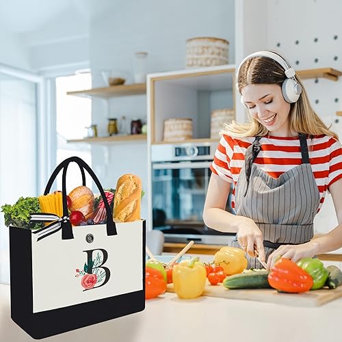 Miniatura 154 de Initial Canvas Tote Bag, Personalized Birthday Gifts for Women Mom Friends Teachers, Monogrammed Tote Bags Suitable for Mother's Day Wedding Beach