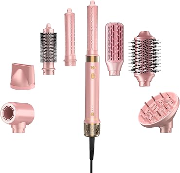 StyleVibeTM 8-in-1 Multi-Styler, Blow Dryer Brush & Thermal Brush with Auto Wrap Curl L/R, Fast Drying, Smooth Blowouts, Root-Lift Volume, No Heat Damage Frizz-Free Air Styler with Travel Bag