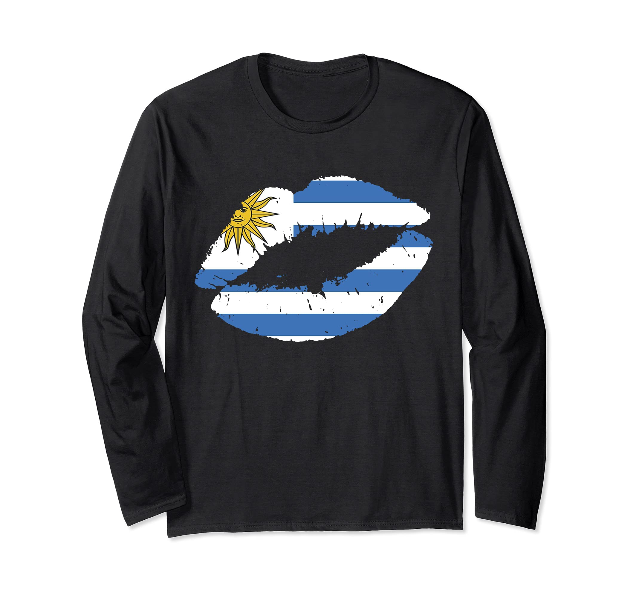 Uruguay Lips Kiss Uruguayan Flag Pride Soccer Fan Gift Long Sleeve T-Shirt, Black