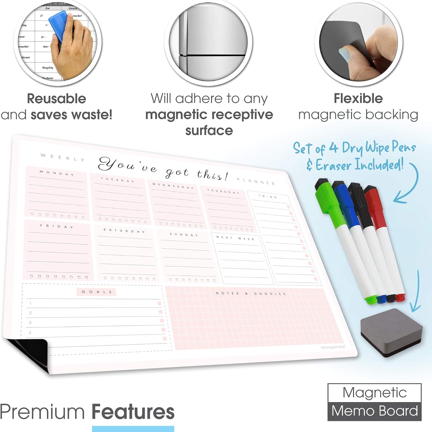 TMS A3 Weekly Planner Whiteboard, Blush, A3-YGT - Image 3