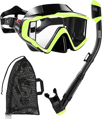 Miniatura 38 de Aegend - Equipo de esnórquel para adultos, jóvenes y niños, juego de esnórquel seco con vista panorámica, tecnología mejorada anti-fuga y anti-vaho,