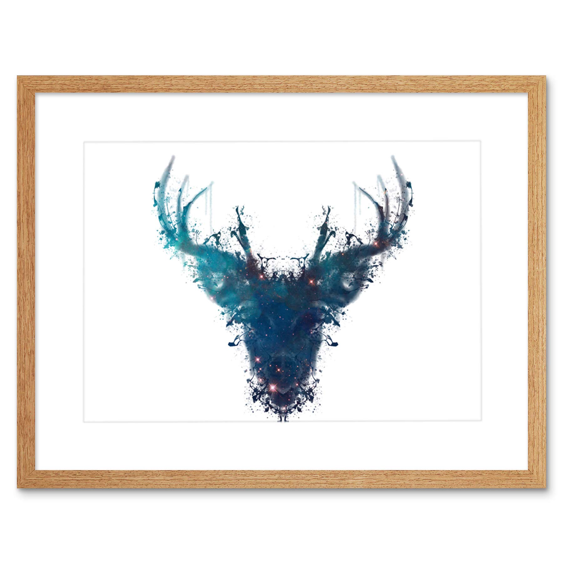 Wee Blue Coo Ink Splat Deer Stag Artwork Framed Wall Art Print 12X16 Inch
