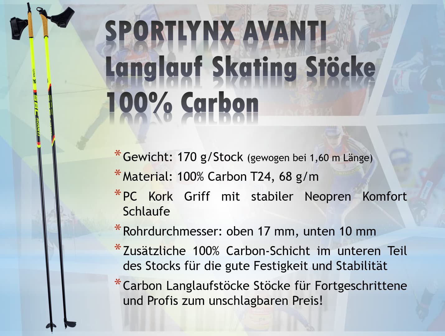 Avanti extrem leichte 100% Carbon Langlaufstöcke Skating Stöcke Skistöcke