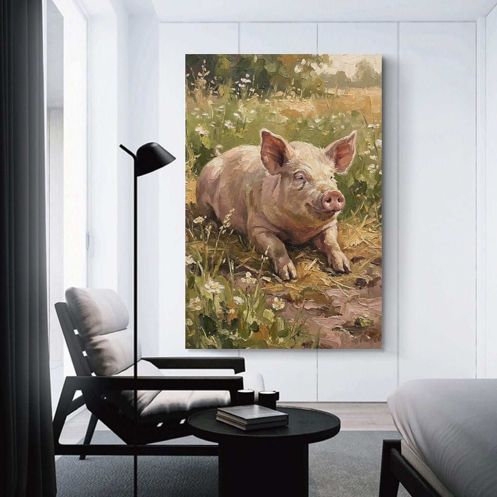 Junmoney Piglet in A Field of Daisies Canvas Wall Picture 12x18inch(30x45cm), for Living Room, Bedroom Or Apartment Walls, Modern Wall Decor for Cosy Interiors