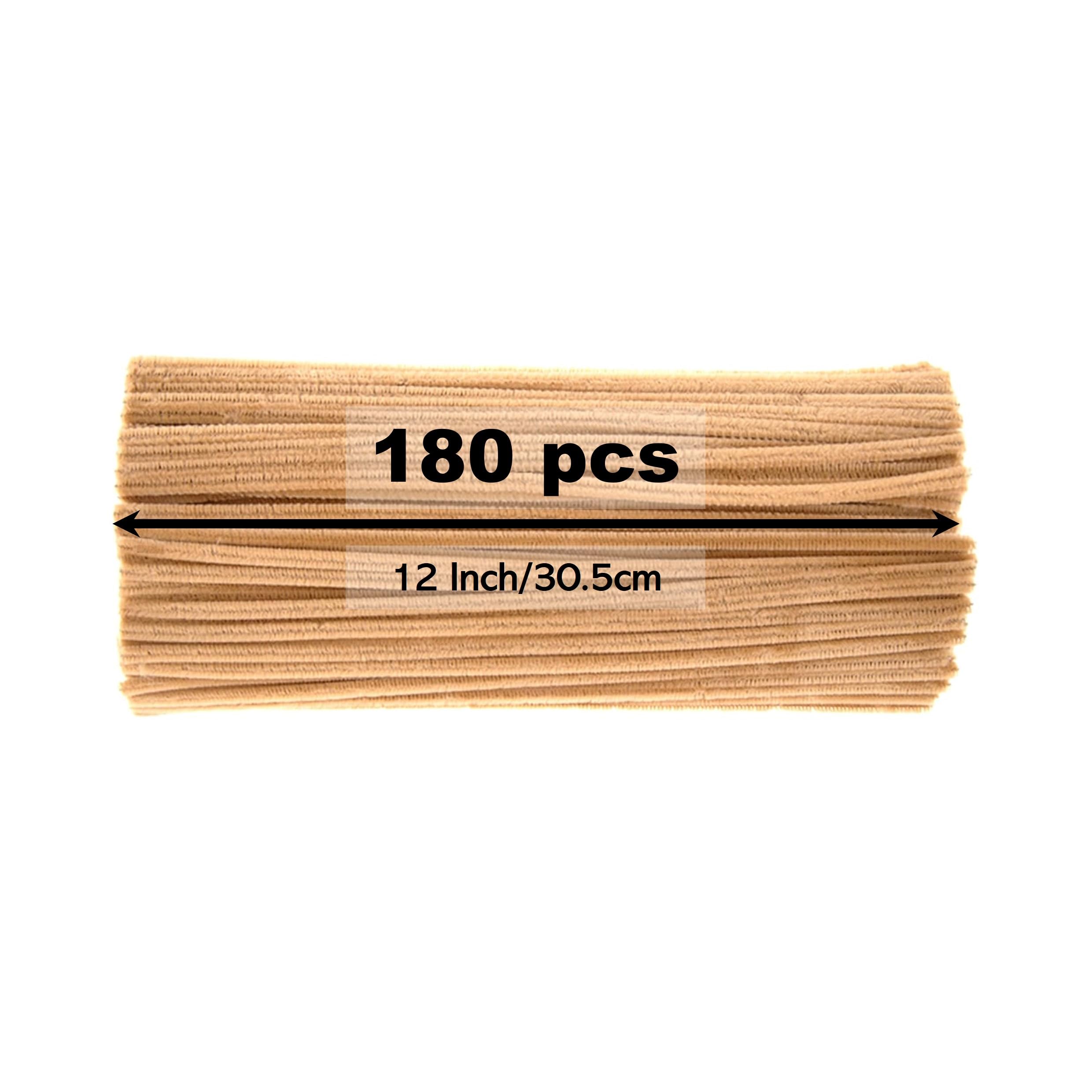 180 Pcs Standard Crafting Pipe Cleaners, Twistable Stems Children’s Bendable Sculpting Sticks, Chenille Stems for Creative DIY Art Craft Decoration School Projects (6 mm x 12 Inch) (Light Brown)