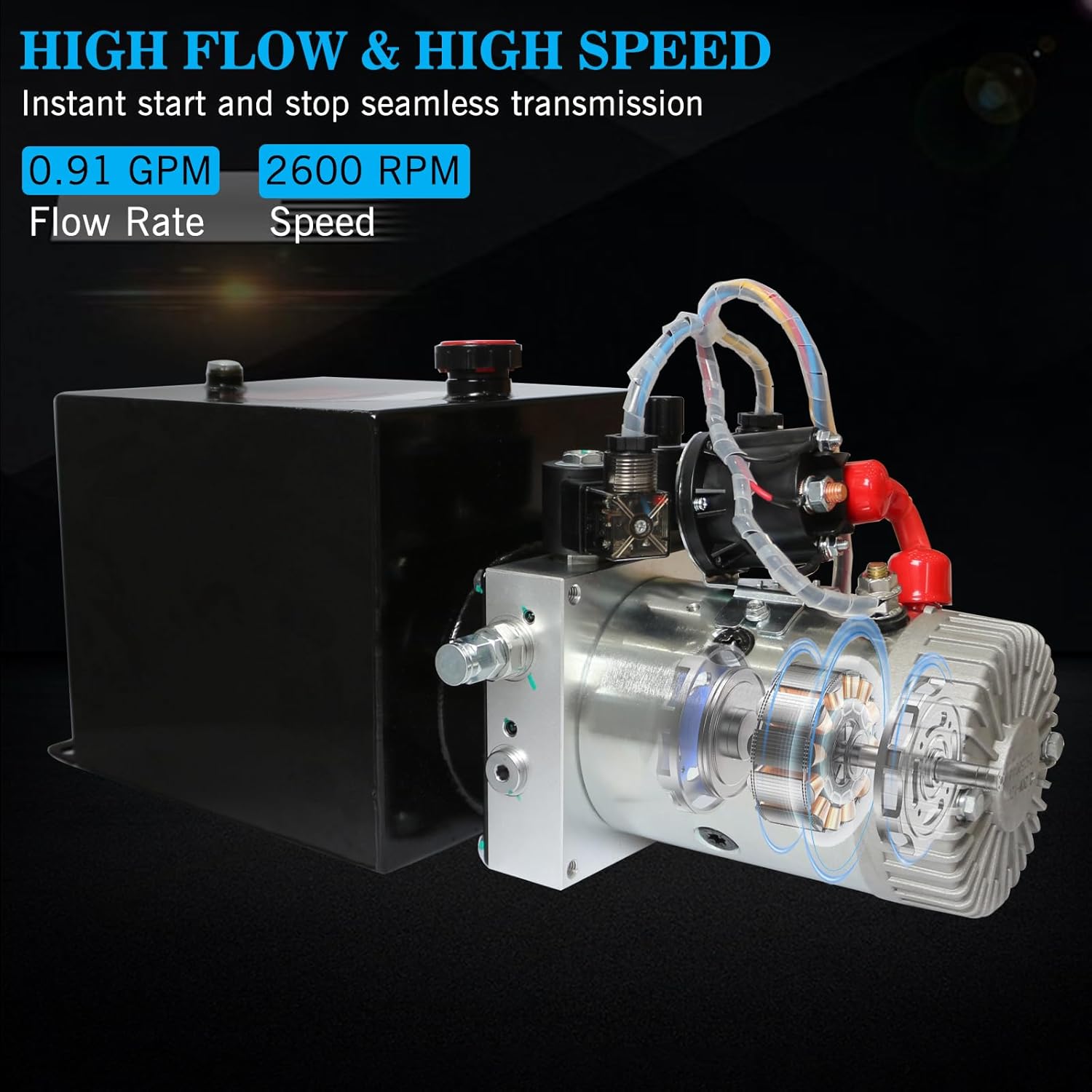 Hydraulic Power Unit,10 Quart Double Acting Metal Reservoir Pump,12v Electric Hydraulic Pump for Dump Trailer and DIY Hydraulic Systems