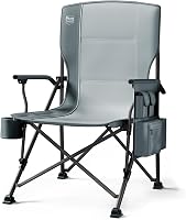 Scaun de camping pliabil supradimensionat TIMBER RIDGE pentru adulți, șezut lat de 62 cm, capacitate de 230 kg, gri, spătar înalt standard cu suport lombar 1