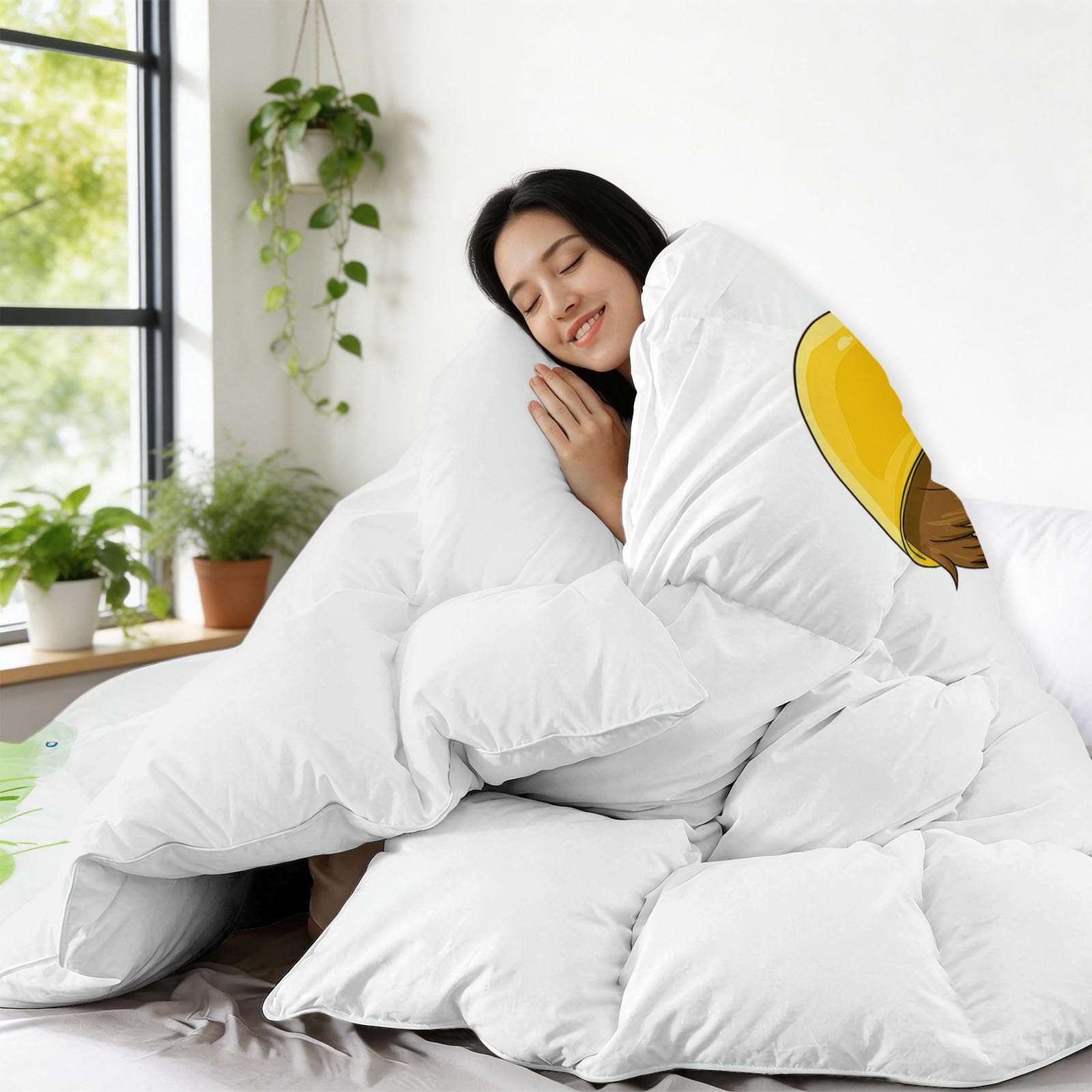 Generico Piumone Invernale Matrimoniale 200 x 200 cm Anime Bambino Pioggia Trapunta in Ecopiuma 400 gr/mq, Caldo ed Elegante – Biancheria da Letto Anallergica e Traspirante – Set 3 Pezzi, Giallo