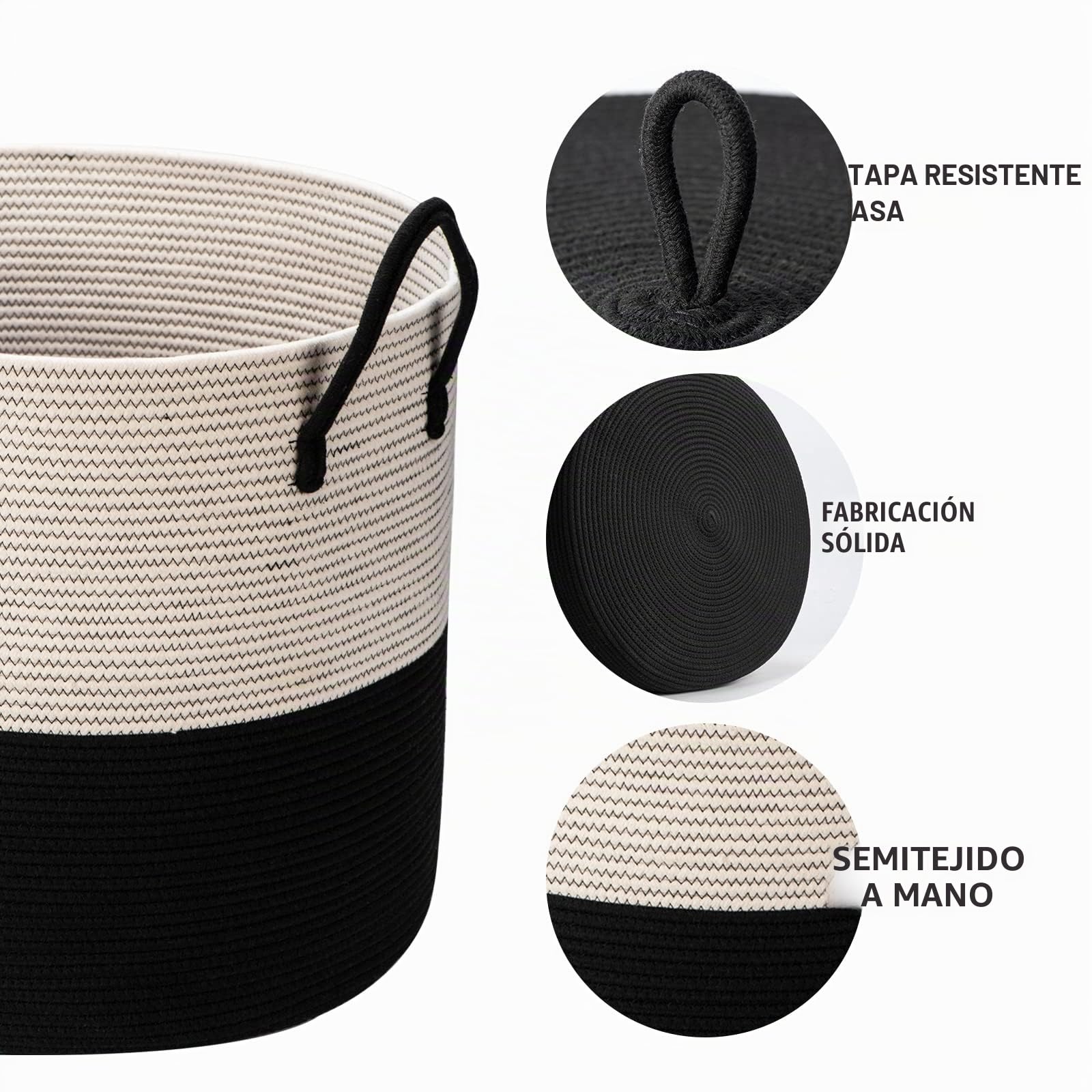 XXXXL - Cesta de cuerda de algodón extragrande con tapa, 53,3 cm de ancho x 45,7 cm de alto, cesta de manta rígida gruesa para sala de estar, cesta grande de almacenamiento tejida para