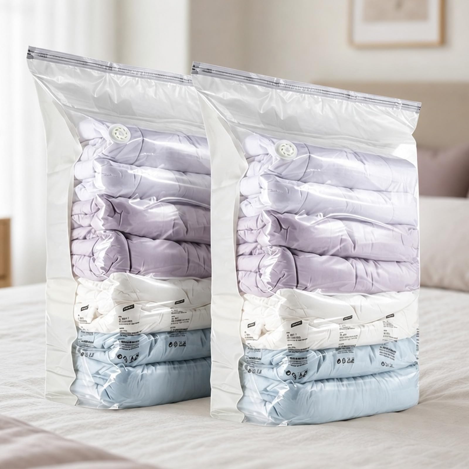 2pcs Travel Vacuum Bags Reusable No-Pump Vacuum Storage Bags Without Pump