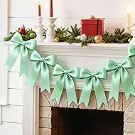 1 Strings Sage Green Bow Garland Banner Decorations, Pre-Strung Satin Ribbon Bows for Birthday, Baby Shower, Bridal Shower, Coquette Girls Room, Bow Themed Party, Wedding, Christmas Tree Decorations