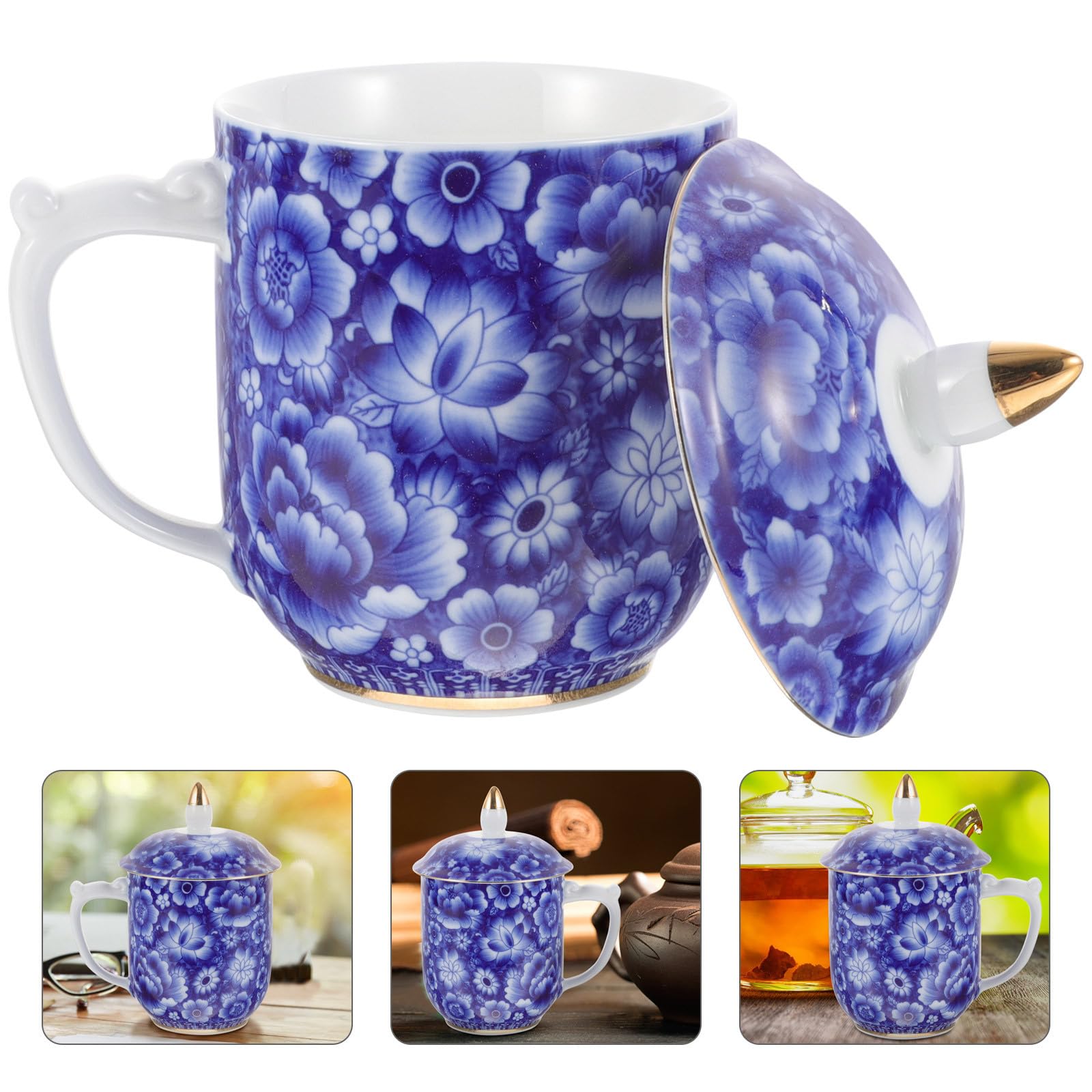 GALPADA Vintage Asiatische Teetasse aus Keramik mit Deckel und Glatter Oberfläche Eleganter Teebecher für Losen Tee für Büro und Outdoor Einsatz