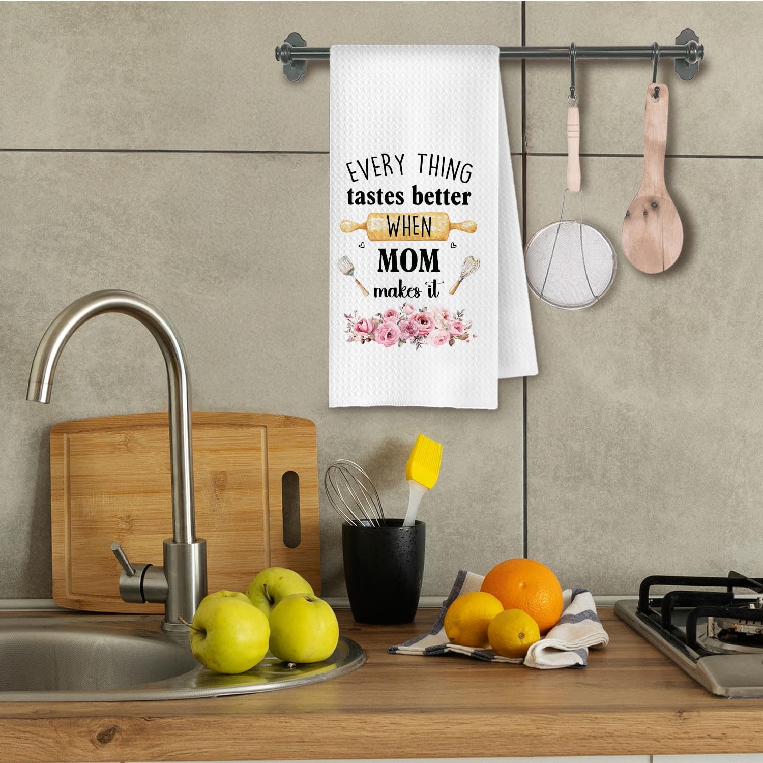 Mom Gifts from Kids Kitchen Towels Decorative, Mother Gifts for Birthday Christmas, Every Thing Tastes Better When Mom Make It Dish Hand Tea Towels for Kitchen, 16x24 Inch - Image 2
