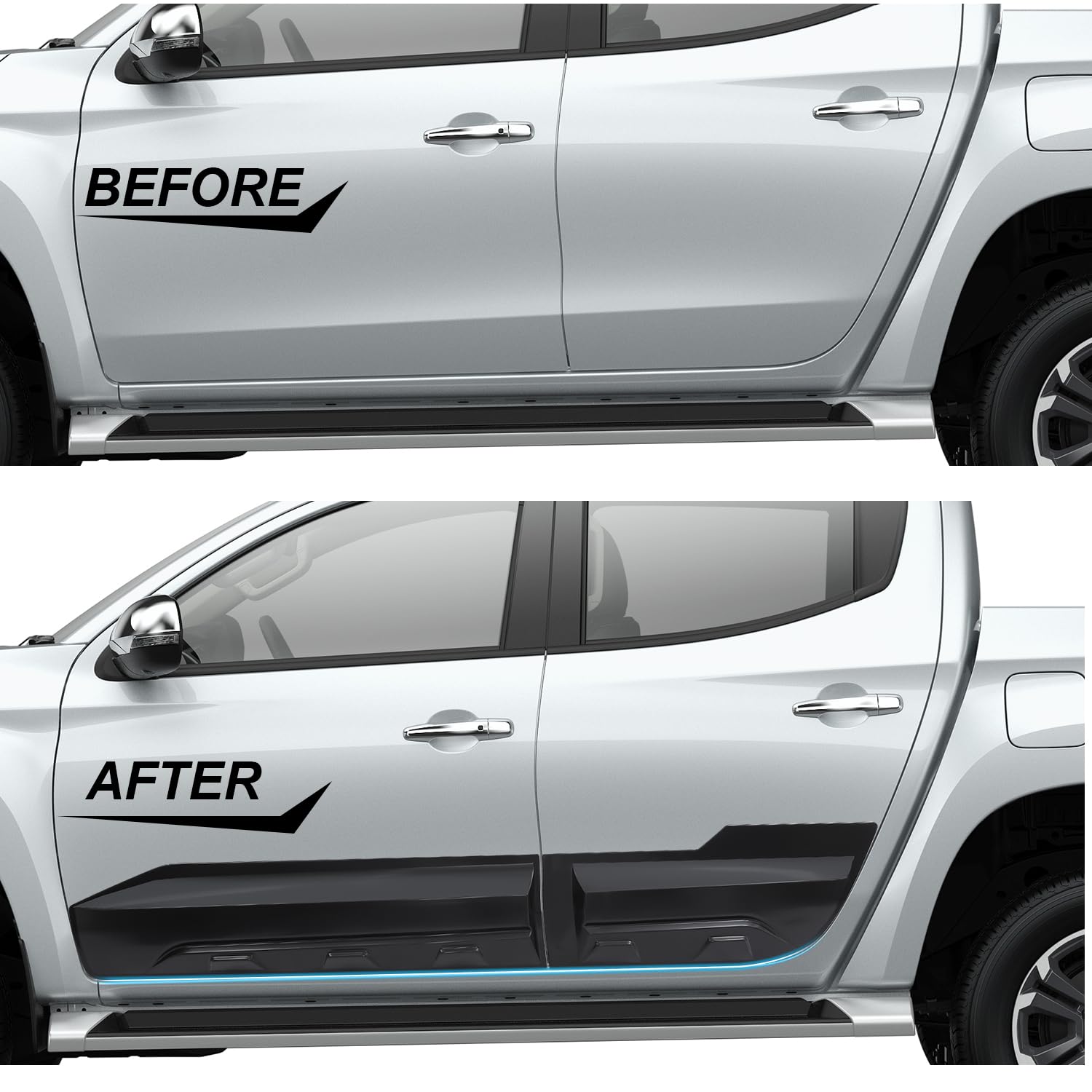 Seitenschutzleisten Türschutz für Mitsubishi L200 Triton (2019–2023) Doppelkabine – Stoßfeste & Kratzfeste ABS Karosserieschutzleisten für Türen, Seitenaufprallschutz Pickup Zubehör