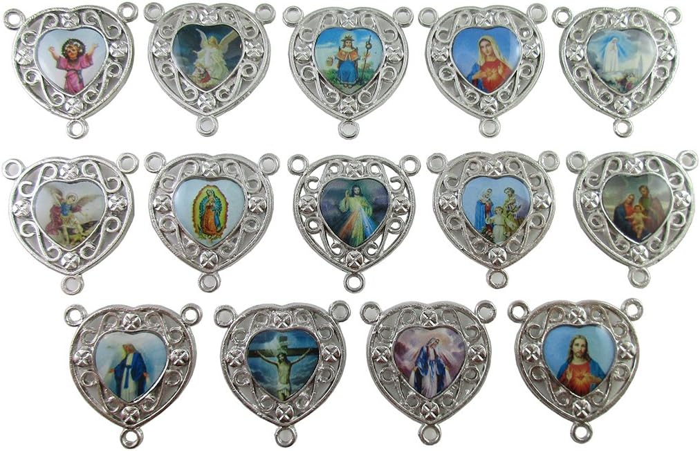 100pcs of Assorted Heart Shaped Divine Mercy Jesus Catholic Rosary Connector Centerpiece