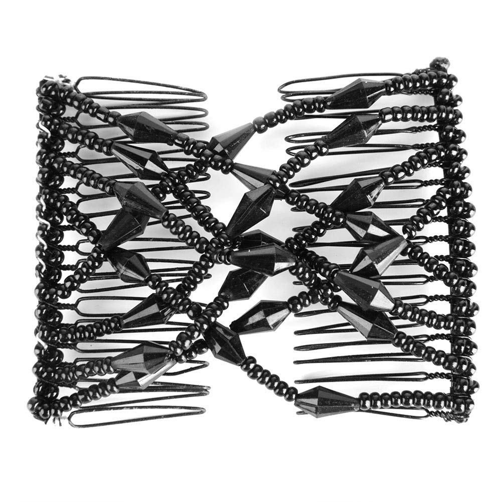 Women Girl Magic Easy Hair Beads Slide Stretchy Comb Clip Stretchable Hairpin, Beads Hair Combs Magic Elastic Hair Clips Stretchy Hair Comb Double Clips for Women Girls Hair