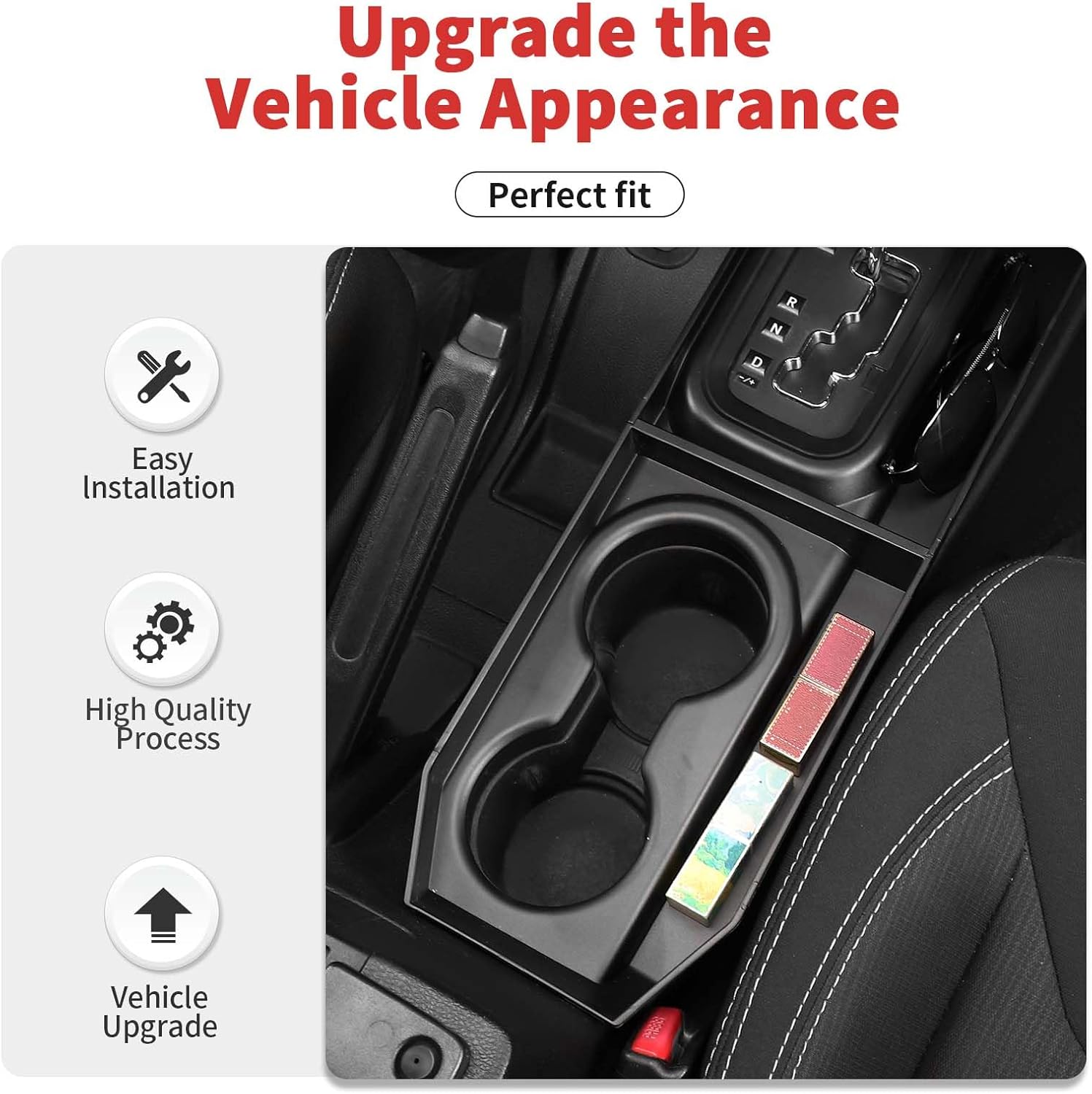 Gear Shifter Console Storage Organizer Tray Kit Fit for 2011-2018 Jeep Wrangler JK JKU, Shifter Box Interior Accessories(2Pcs,Black)