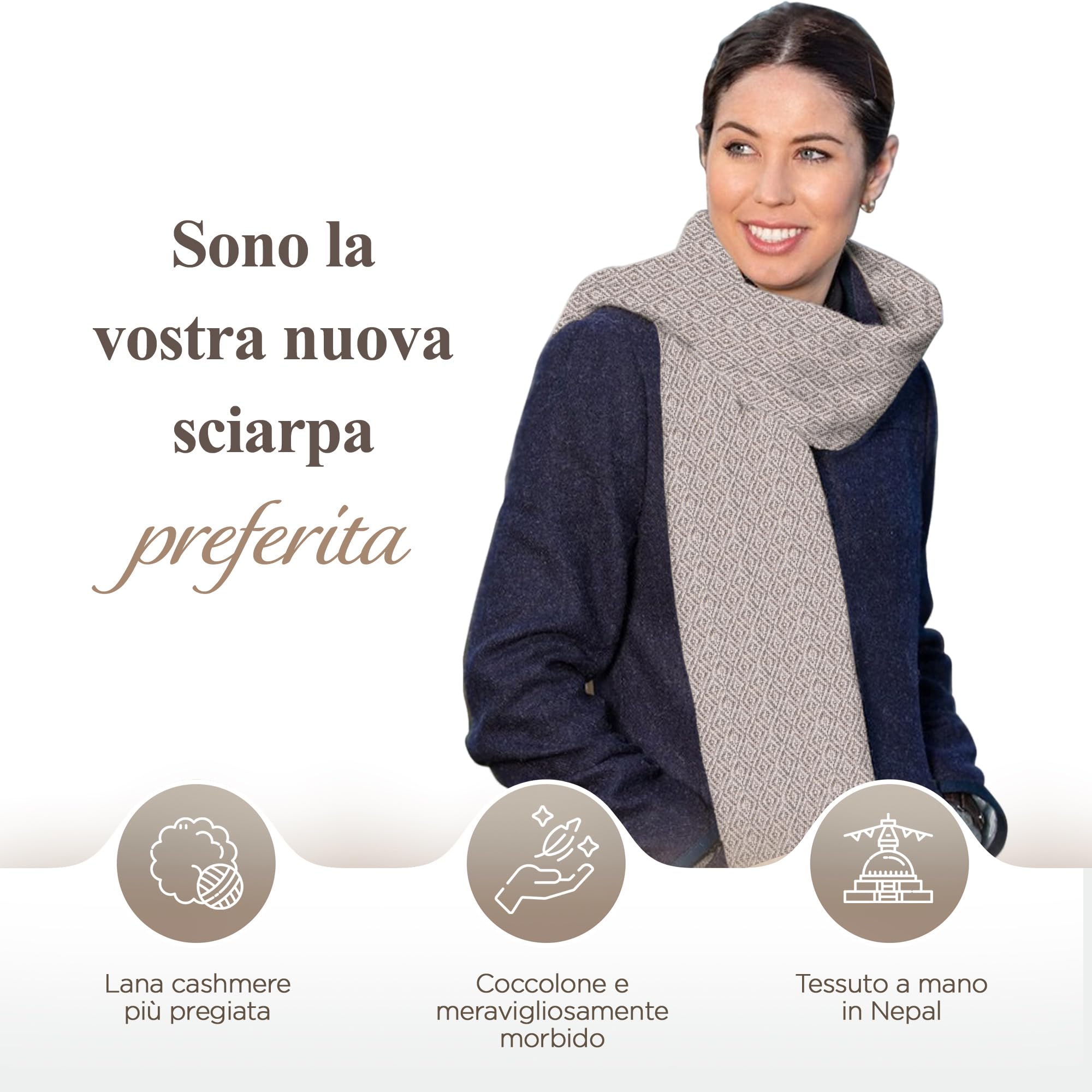 Sciarpa in Cashmere Unisex - Sciarpa in Lana di Cashmere per Donna e Uomo Leggera a Motivo a Quadri - Sciarpa Avvolgente Calda 68 x 190 cm, Sciarpa al Collo - Prodotto in Nepal