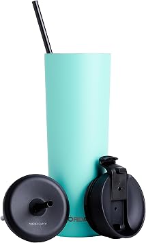 NORDAY | Tumbler with Lid and Straw - Bloom 30oz - Aqua Insulated Tumbler - Stainless Steel Tumblers - Double Wall Coffee Mug - Keeps Temperature for 24hr - 2 Anti Spill Lids and 2 Straws