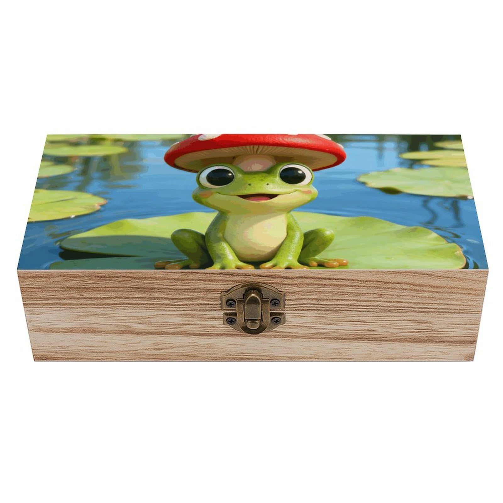 LZQPOEAS Cute Frog Red Mushroom Wooden Storage Box Small Decorative Box with Hinged Lid Handmade Elegant Keepsake Storage Box for Jewelry, Photos, Trinkets, Letter Gifts, Small Heirlooms