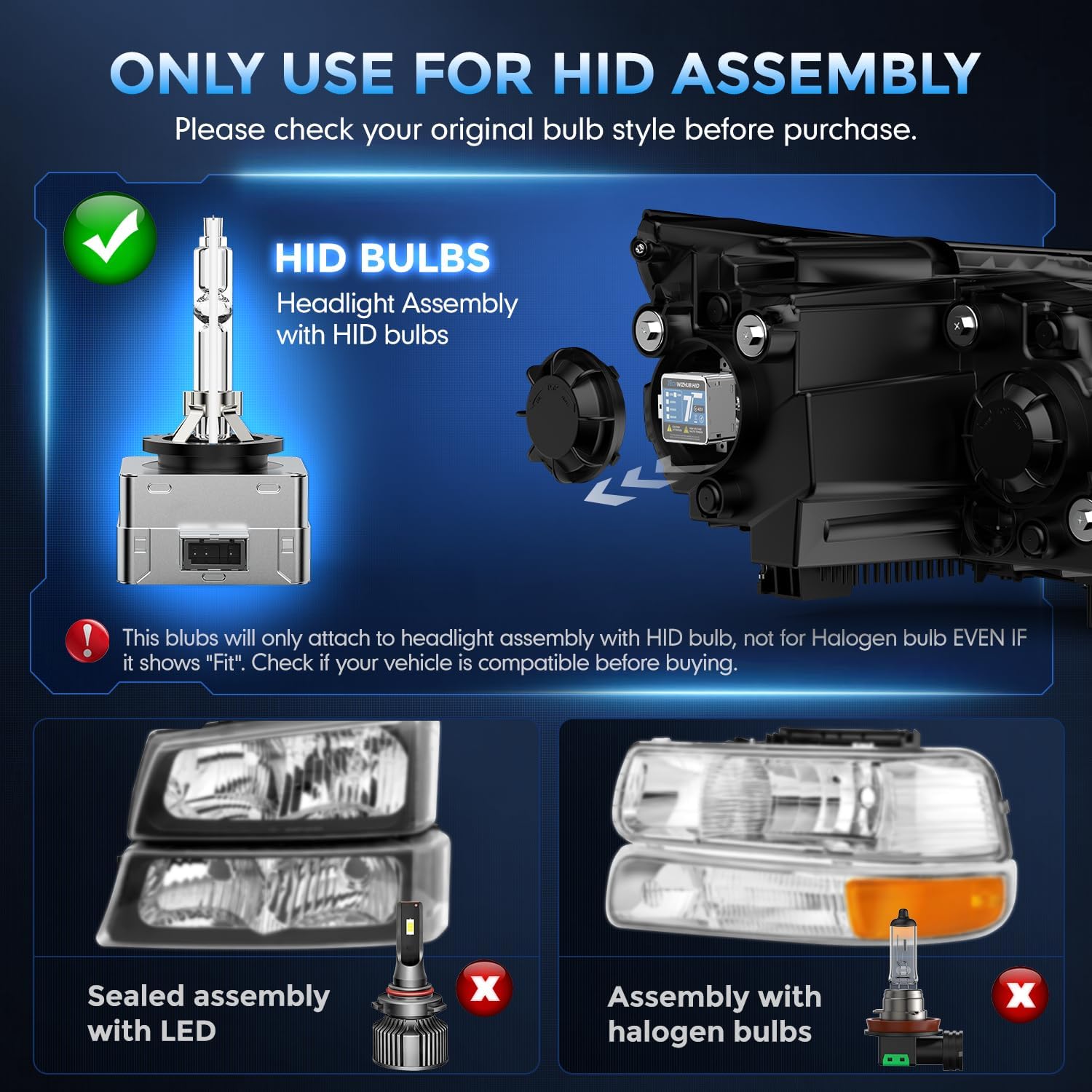 D3S HID Bulbs, 6000K Cool White 35W High/Low Beam, Replacement 66340 42403 42302 42302C1 Xenon Bulbs, Aluminum Stents Base, Pack of 2