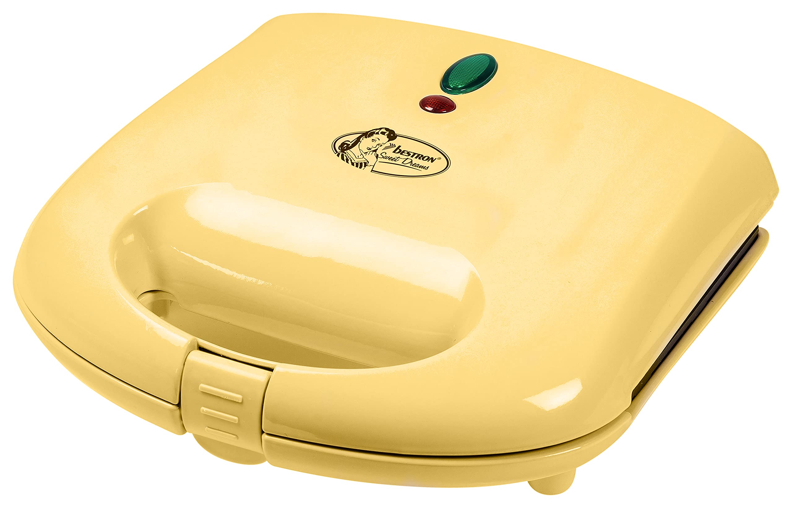 Bestron Gofrera, maquina de gofrera Bruselas de diseño retro, con revestimiento antiadherente, Colección Sweet Dreams, 700 vatios, color: amarillo