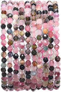 BEADIA Faceted Natural Tourmaline Stone Round Loose Semi Gemstone Beads for Jewelry Making 3-3.5mm 38cm