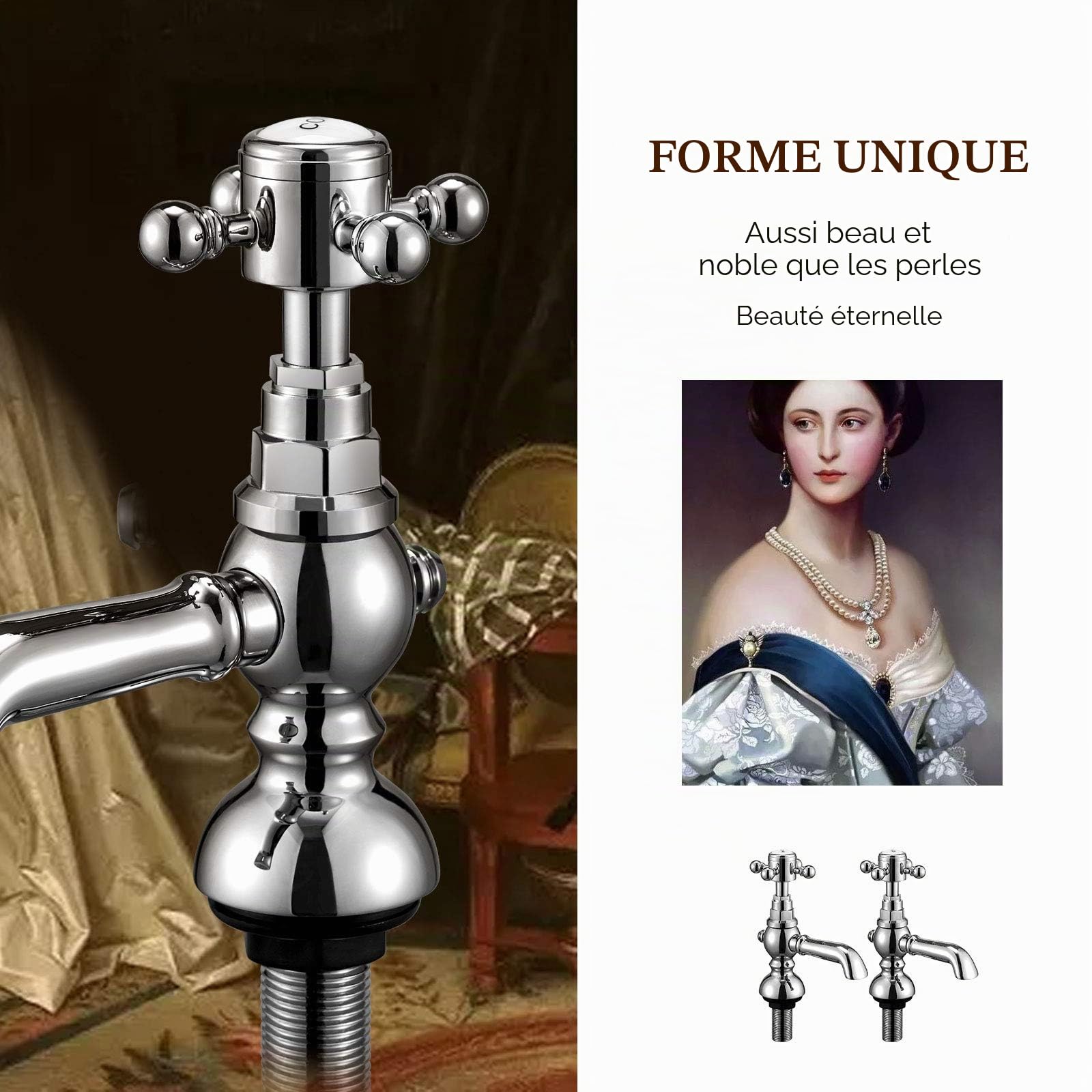 Wasserrhythm Paire de robinets de lavabo cascade Victoria Traditionnels Robinets d'évier de salle de bain en paire classique à levier croisé en laiton chromé