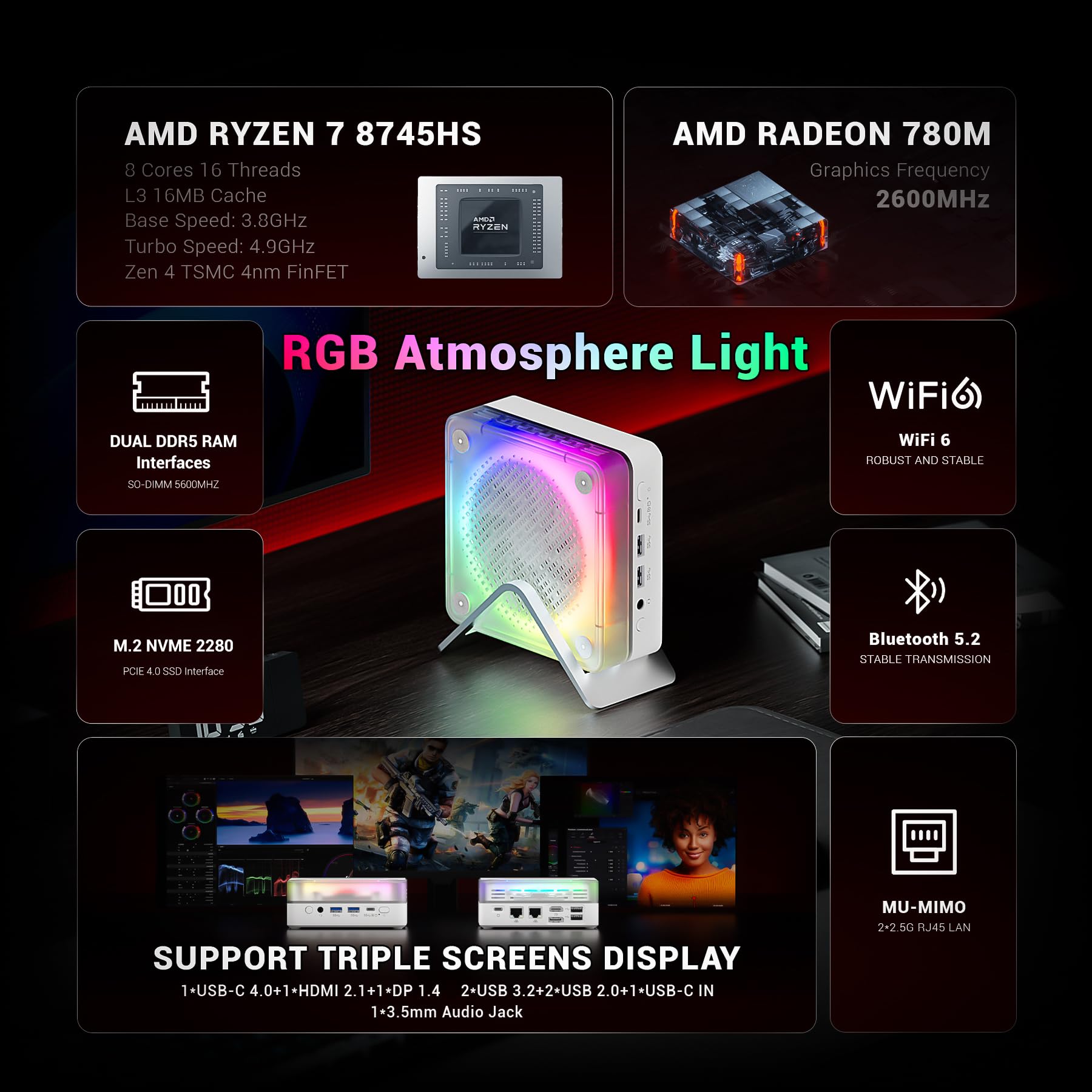 Amazon.com: FIREBAT Mini PC Gaming, AMD Ryzen 8745HS 4.9GHz Radeon