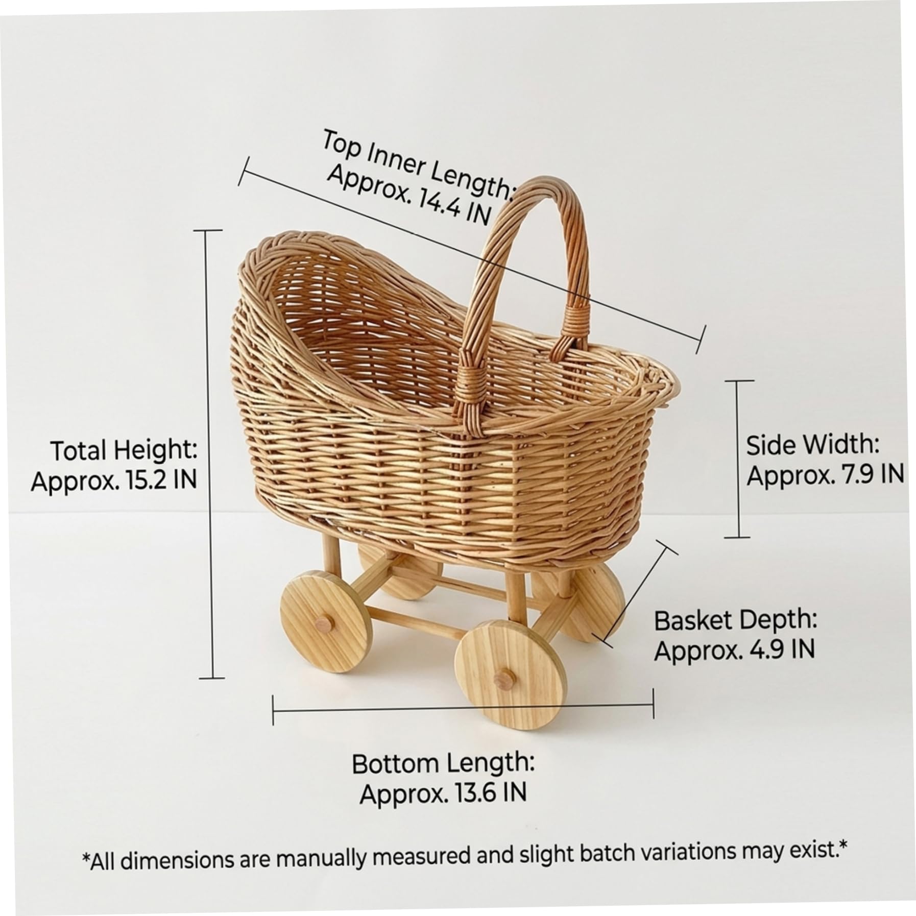 Puppenwagen aus Weide im Vintage-Stil – ideal für Babypartys Kinderzimmer Blumenarrangements und zur Aufbewahrung im Haushalt.