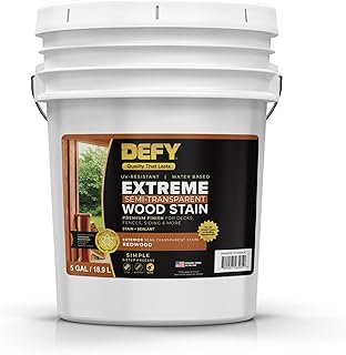DEFY Extreme Wood Stain and Sealer in One - 5 Gallon Semi-Transparent Waterproof Coating for All Wood Types - Redwood