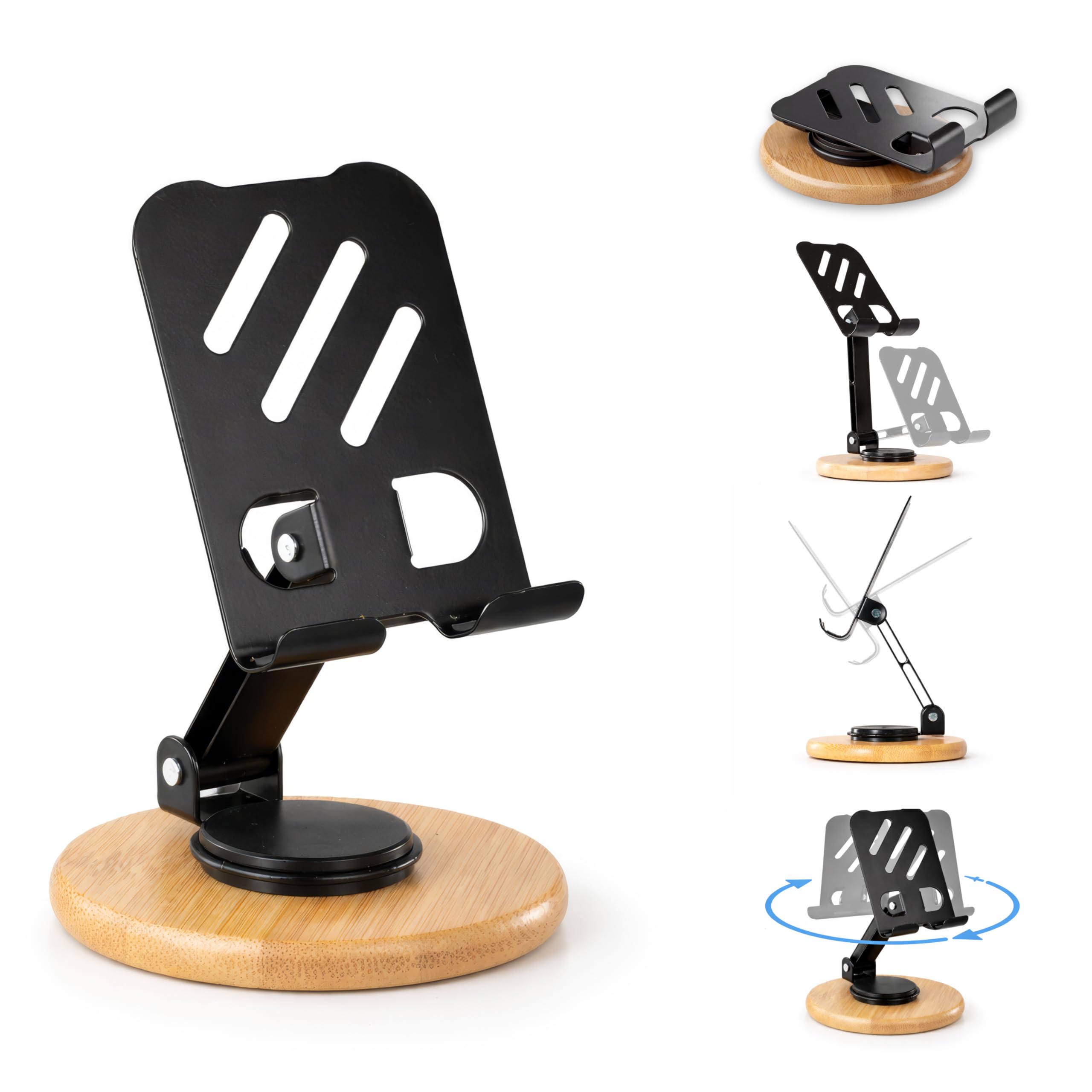 Zenstand Folding Phone Stand with 360° Rotation & Adjustable Height, Premium Aluminum Alloy Mobile Holder with Bamboo Base, Portable Desk Stand for iPhone Android, Non-Slip & Foldable Design (Mini)-picture-40