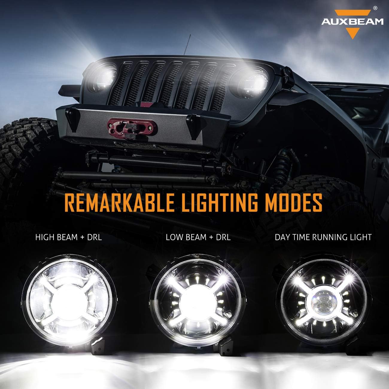 Auxbeam 9 Inch LED Headlights DOT Approved for Jeep Wrangler JL JLU Unlimited Sport Rubicon Sahara 2018-2023, 9" LED Headlamps for Gladiator JT, Jeep RHD, Jeep Wrangler 4xe, w/DRL Angle Adjustable