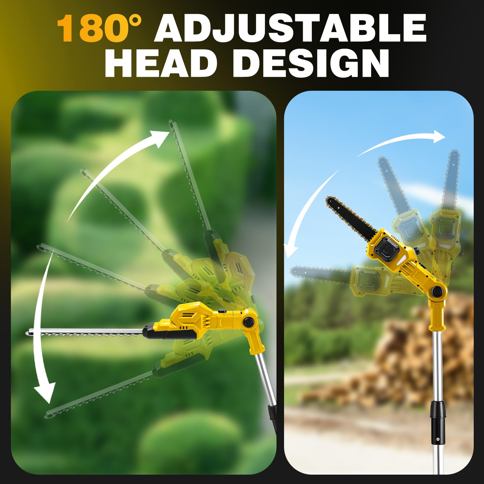 Mini Tronconneuse avec Perche 8 Pouces & Taille-haie Telescopique | pour Dewalt 18 V 20V Batterie, Longueur de Coupe 400 mm Cisaille à Gazon et Arbustes sans Fil sur Perche, Portée Maximale 4,5 m